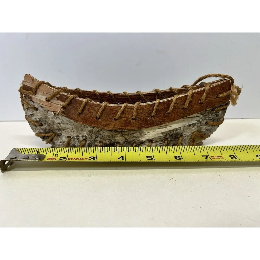 Vintage Rustic Toy Birch Bark Canoe 8" Long Hand Made - Picture 10 of 11